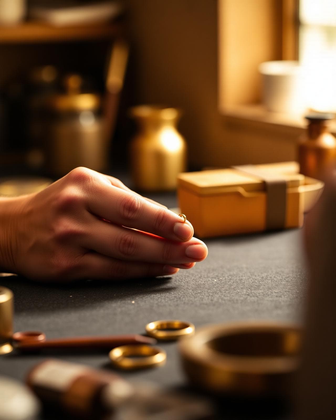 Jeweler hand-finishing a gold ring at the Sephimère atelier